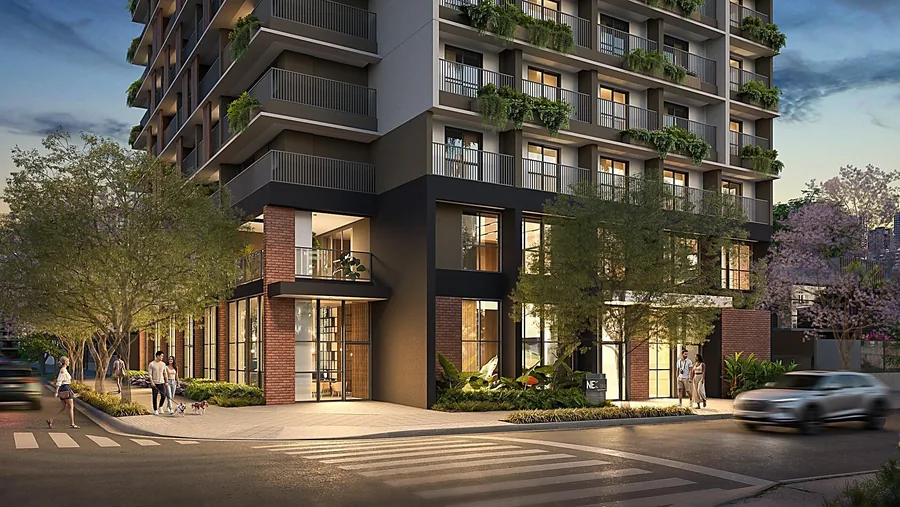Acesso residencial e fachada do empreendimento
