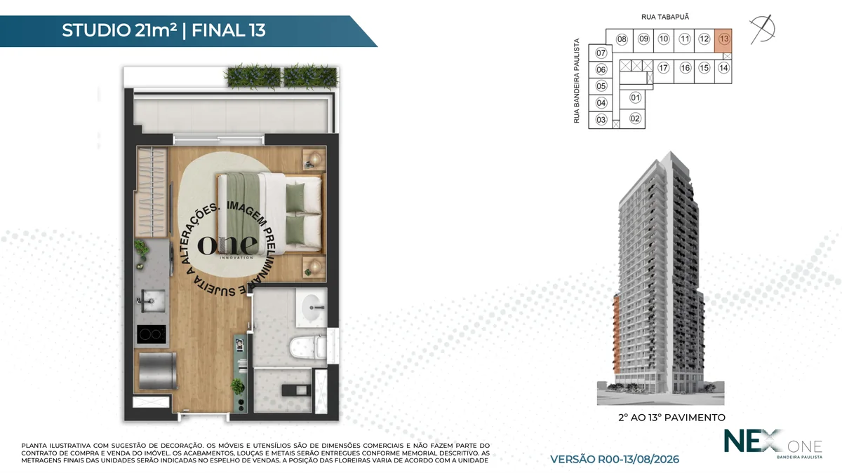 Planta do studio de 21 m², final 13